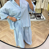 Ensemble ample chemise avec pantalon pince évasé [ bleue ]