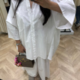 Ensemble ample chemise avec pantalon pince évasé [ blanc ]