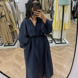 Robe longue à ceinture [ marine ]