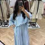 Ensemble ample chemise avec pantalon pince évasé [ bleue ]