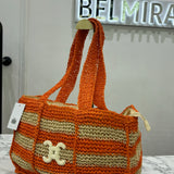 Sac en paille rayé [ orange ]
