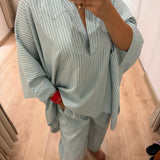 Ensemble chemisier kimono à rayures bleues