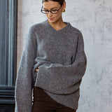 Pull en maille col V [ gris ]