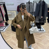 Manteau en laine avec écharpe [ olive ]