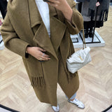 Manteau en laine avec écharpe [ olive ]