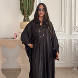 Ensemble chemise longue et pantalon en satin [ noir ]