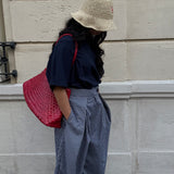 Pantalon large à pli [ bleue marine ]
