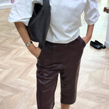 Pantalon capri en simili [ Bordeau ]