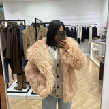 Manteau fourrure mongolienne rose