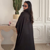 Ensemble chemise longue et pantalon en satin [ noir ]