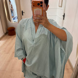 Ensemble chemisier kimono à rayures bleues