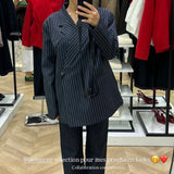 Blazer oversize à rayures [ bleue marine ]