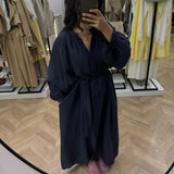 Robe longue à ceinture [ marine ]