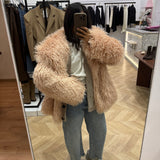 Manteau fourrure mongolienne rose