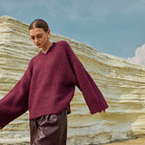 Pull en maille col V [ figue ]