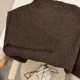 Pull col roulé en maille [ marron ]
