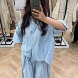 Ensemble ample chemise avec pantalon pince évasé [ bleue ]