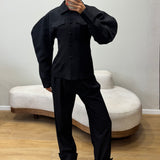 Pantalon plié en bas [ noir ]
