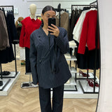 Blazer oversize à rayures [ bleue marine ]