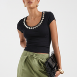 T-shirt détails col [ noir ]