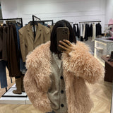 Manteau fourrure mongolienne rose